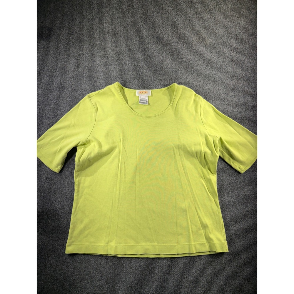 Talbots Tee Womens Large Lime Green Excellent Short Sleeve Cotton Scoop Neck
